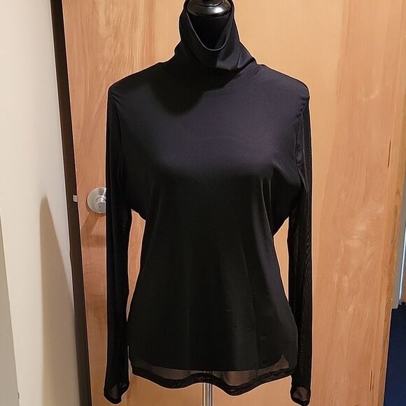 INC International Concepts Black Sheer Sleeve Turtleneck. Sz L - Picture 1 of 9